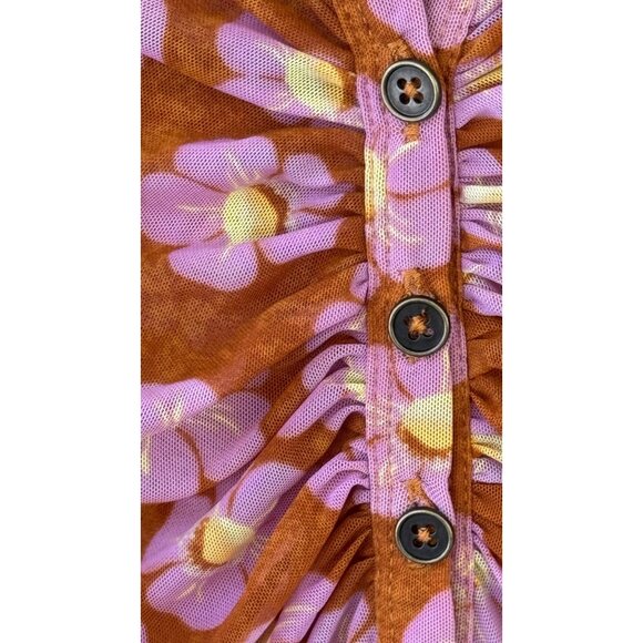 Free People Womens Lucky Shirtee Floral Long Sleeve Blouse Medium Rust/Purple - Picture 8 of 9